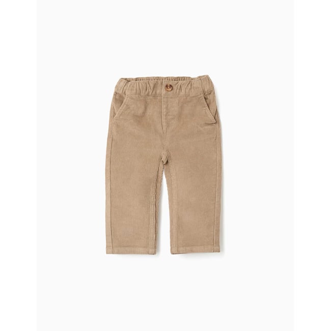 Pantalon chino à coupe droite en velours côtelé beige <span itemprop=