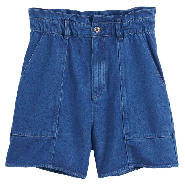 Shorts paperbag in denim leggero, misto lyocell blu double stone LA REDOUTE COLLECTIONS