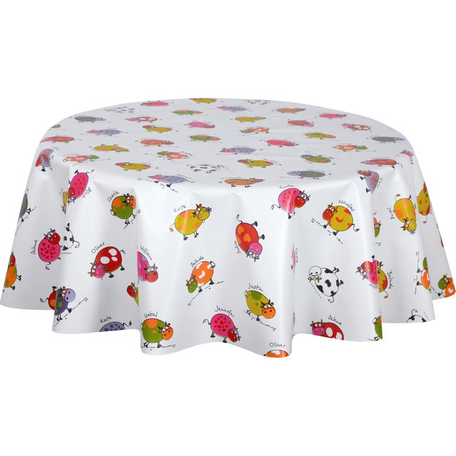 Nappe en toile cirée ronde VACHE multicolore <span itemprop=
