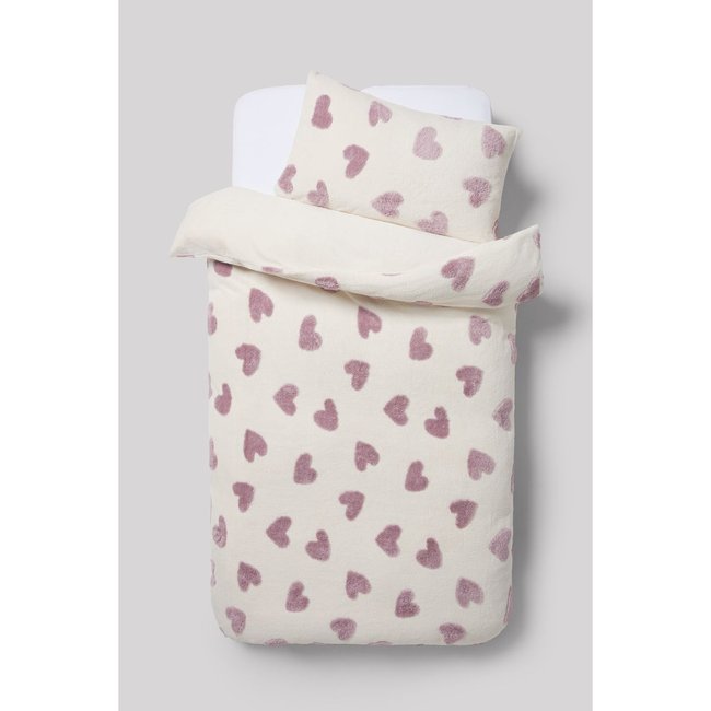 Parure housse de couette et taie d'oreiller cœur polaire <span itemprop=