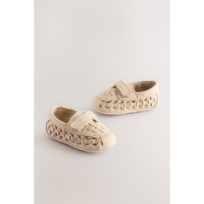Chaussures bébé style mocassins tissés naturel <span itemprop=