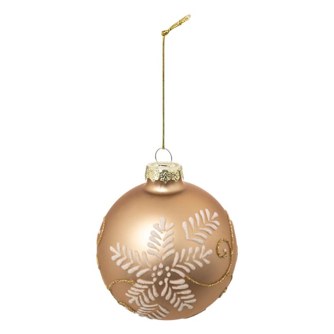 Boule de Noël en verre fleur effet neige or D. 80 mm Couleur doré <span itemprop=