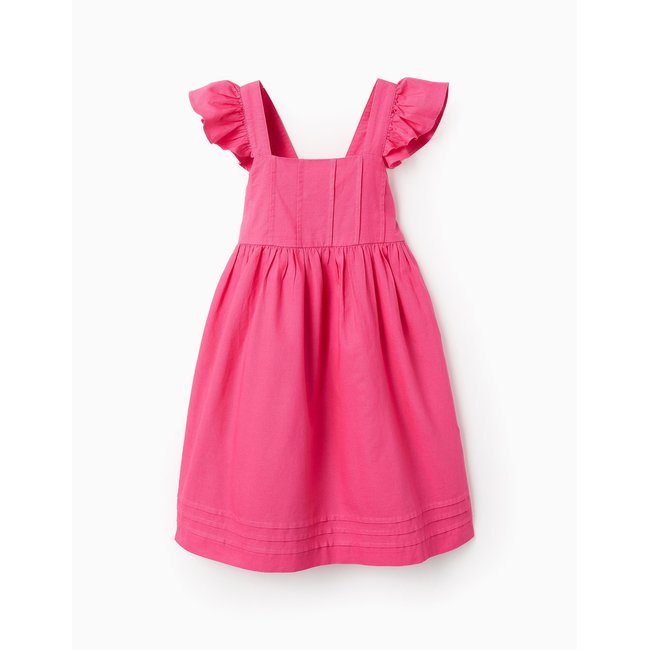 Robe en Coton et Lin avec Volants rose foncé <span itemprop=