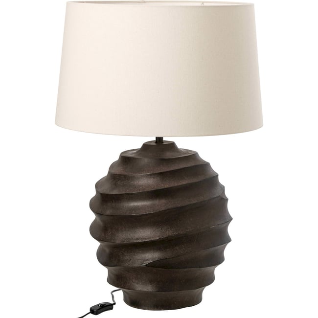 Lampe de table sculpturale en aluminium Couleur marron et abat jour clair <span itemprop=