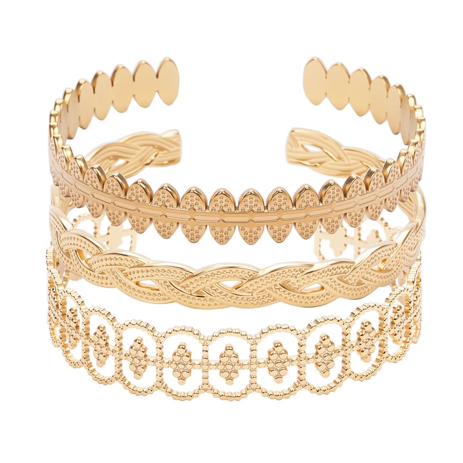 Bracelets joncs tryptique PIALA doré <span itemprop=