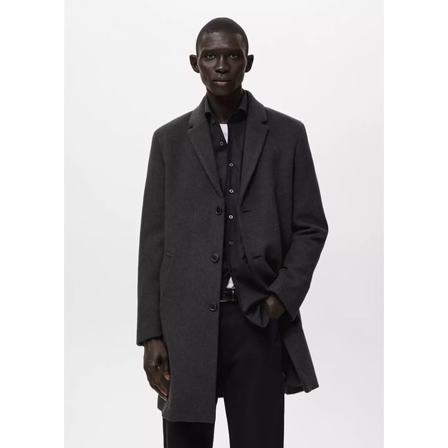 Manteau laine col intérieur amovible gris chiné foncé <span itemprop=