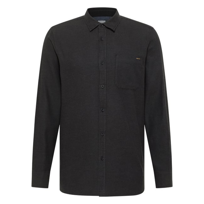 Chemise en coton noire avec un col chemise et poche sur la poitrine noire <span itemprop=