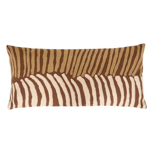 Coussin en coton brodé déhoussable HARY marron <span itemprop=