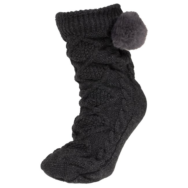 Chaussettes d'intérieur maille fil textile torsadée - picots antidérapants gris <span itemprop=
