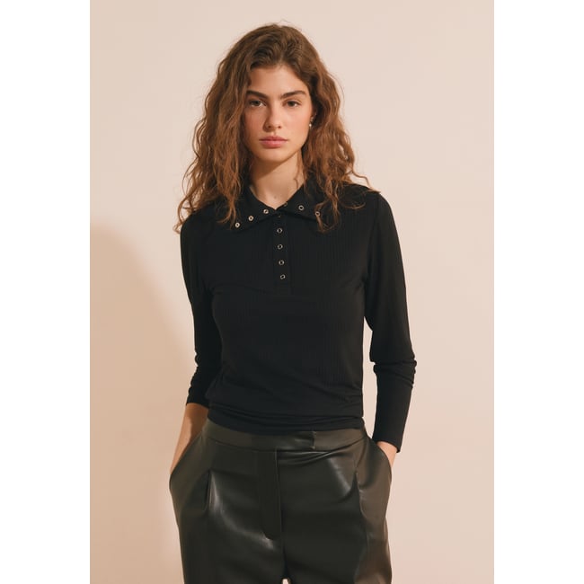 T-shirt manches longues avec boutons AHMED noir <span itemprop=