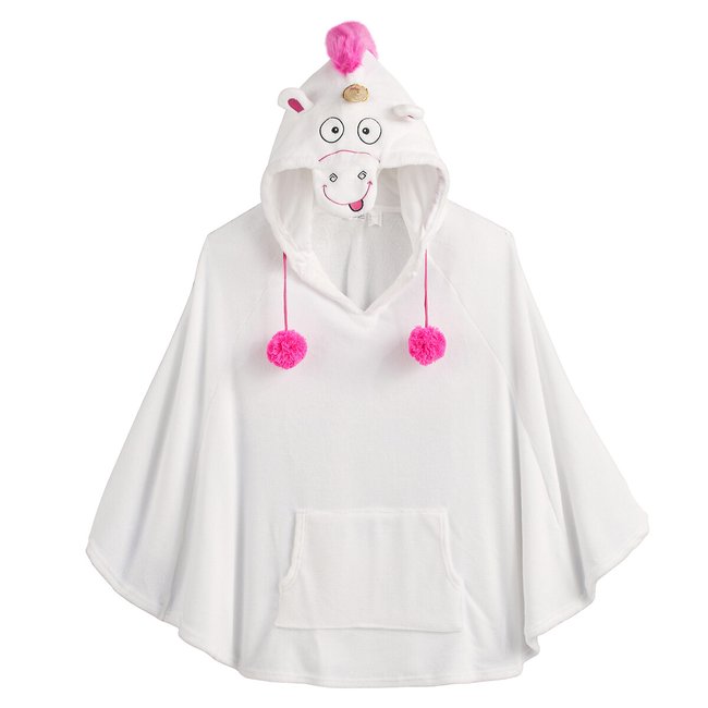 Poncho unicónio, muito macio, Minions branco/rosa <span itemprop=