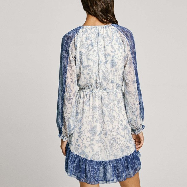 Robe Courte À Imprimé Floral bleu acier <span itemprop=
