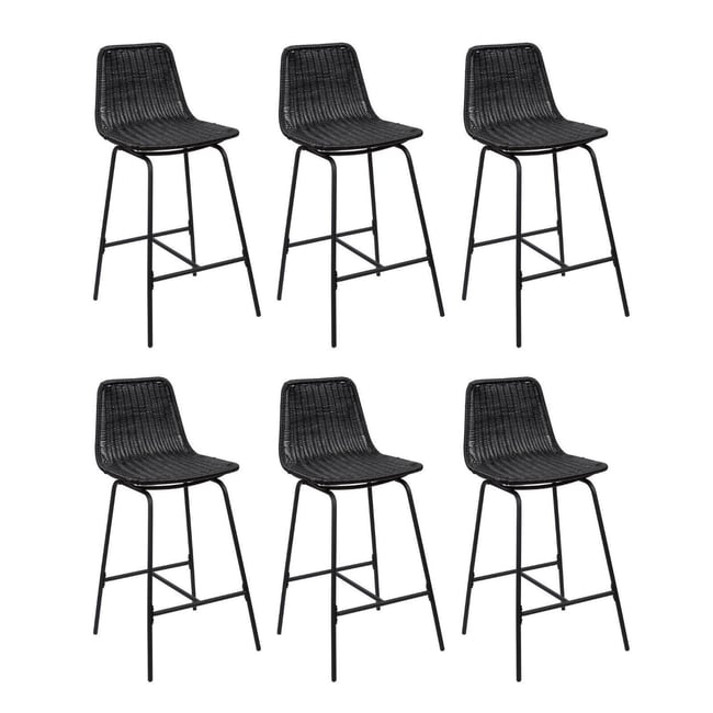 Lot de tabourets de bar et d'ilot en métal avec assise en rotin 65cm KUTA|Lot de 6 | Lot de 6 - MOB IN