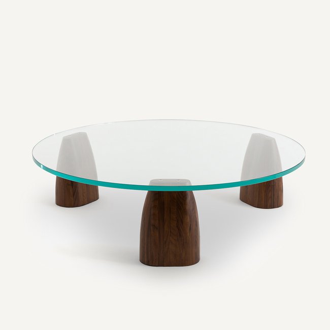 Table basse ronde tripode, Clay Couleur noyer <span itemprop=