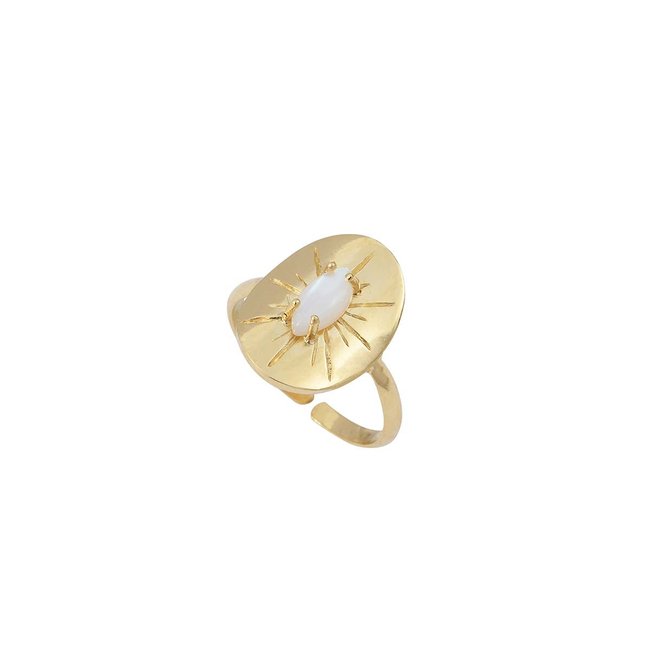 Bague  nacre blanche dorée - iris blanc <span itemprop=