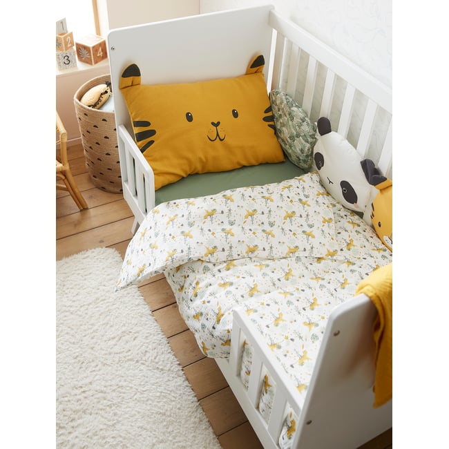Housse de couette en gaze de coton HANOÏ ivoire imprimé <span itemprop=