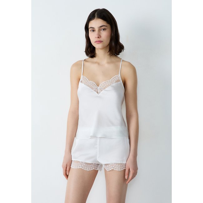 Caraco satiné détails dentelle PROMISE blanc <span itemprop=