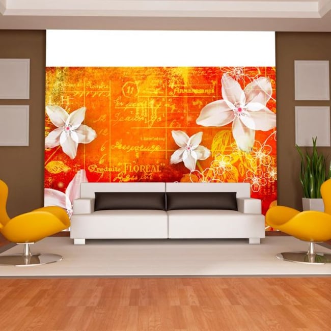 Papier peint intissé panoramique Floral notes II Couleur orange / cuivré <span itemprop=