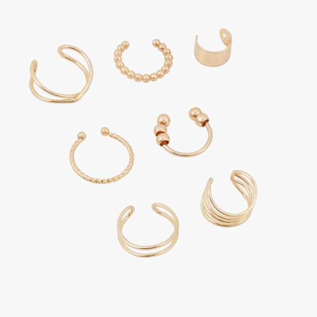 Set de 7 ear cuffs dorés doré <span itemprop=