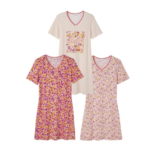 Lot de 3 chemises de nuit à manches courtes imprimé orange <span itemprop=