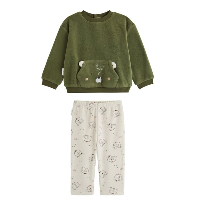 Pyjama enfant 2 pièces en polaire Pistache kaki <span itemprop=