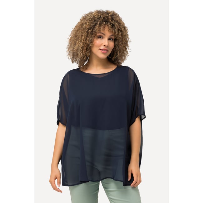 Blouse oversize en mousseline. Col rond et - ULLA POPKEN