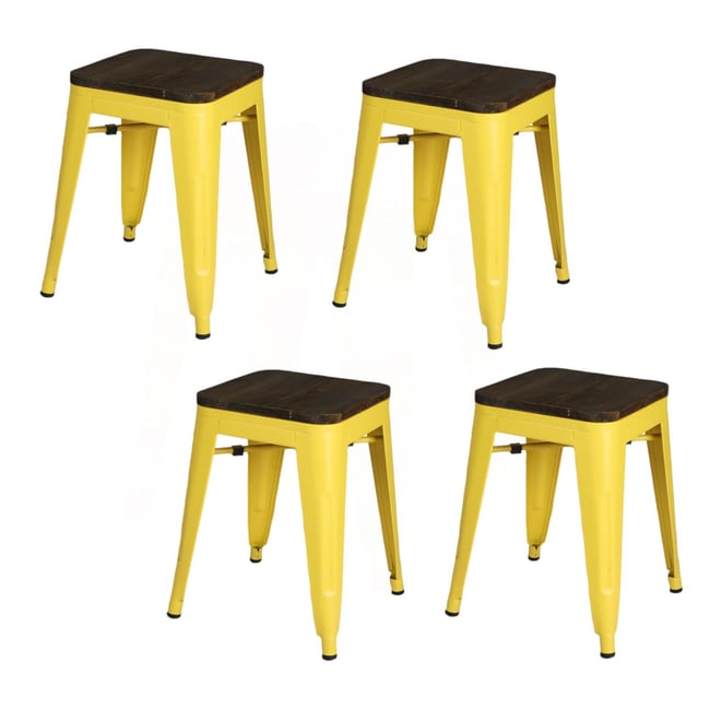 Lot de 4 tabourets en bois et métal design vintage LIV Couleur jaune <span itemprop=
