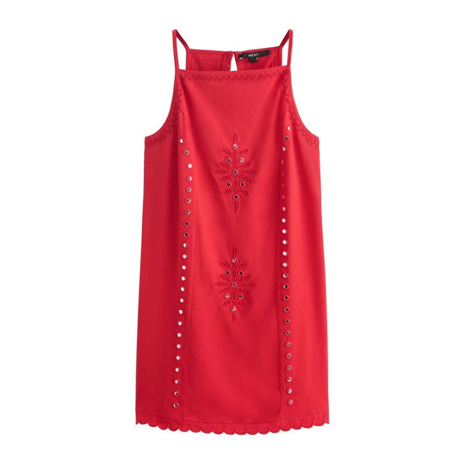 Robe courte sans manches col carré miroir rouge <span itemprop=