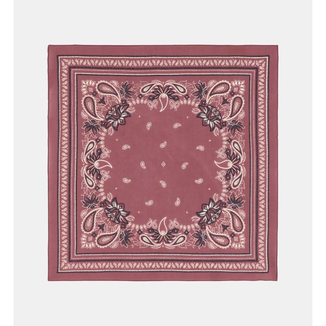 Foulard carré neptune motif cachemire en coton bio rose foncé <span itemprop=