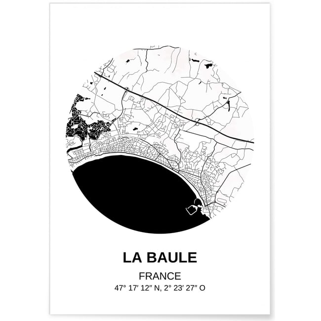 Affiche Carte La Baule Couleur blanc <span itemprop=