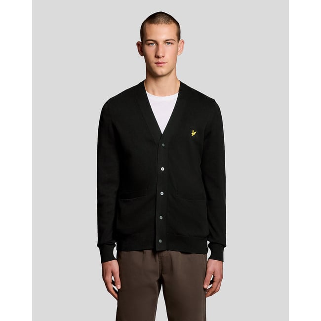 Cardigan en coton col V noir jais <span itemprop=