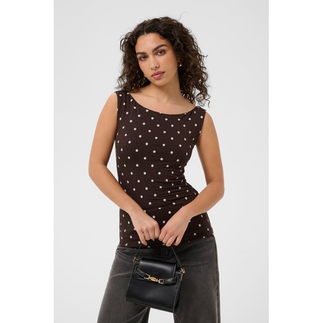 Blouse sans manches marron coffee bean/chalk dot <span itemprop=