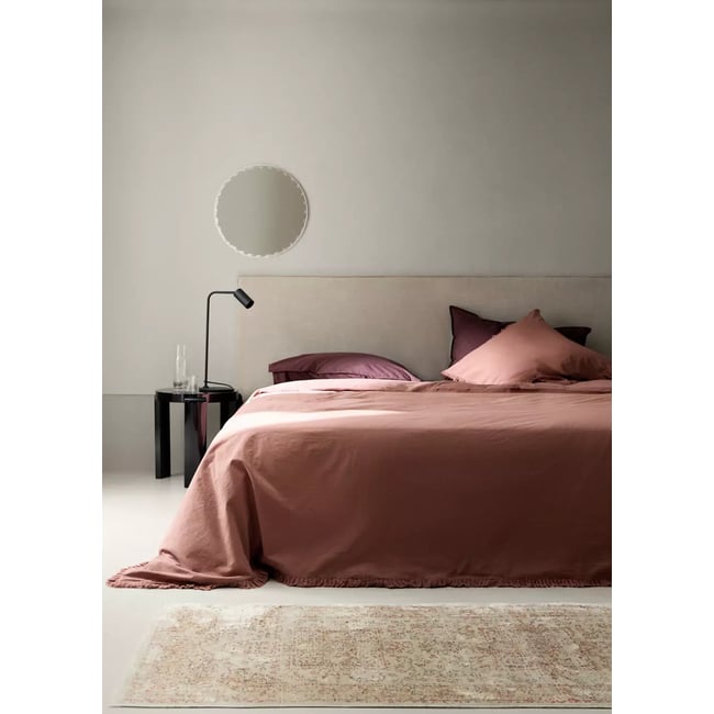 Housse de couette coton lavé volant en gaze effiloché lit 150/160 cm rose géranium <span itemprop=
