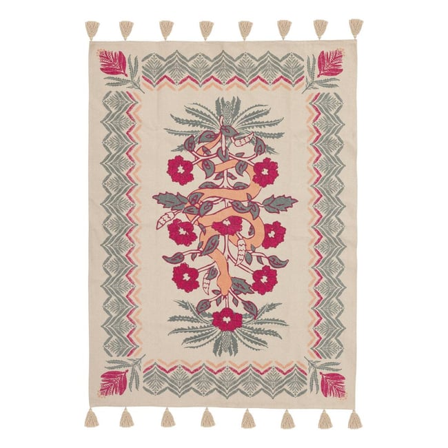 Tapis en coton à franges motifs graphiques WILD Couleur vert céladon <span itemprop=