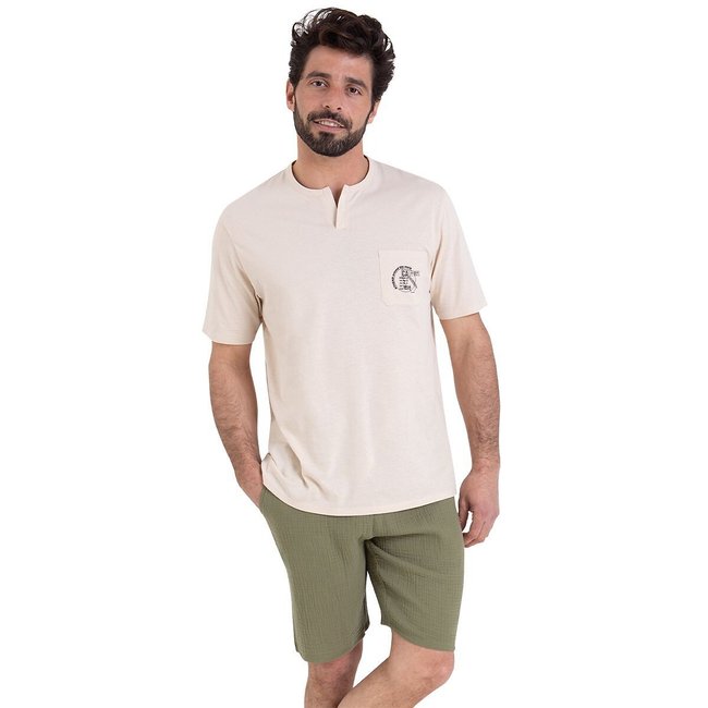 Pijama con short beige/caqui <span itemprop=