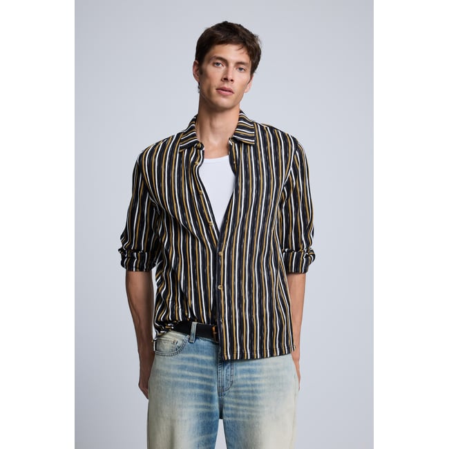 Chemise à rayures jaune <span itemprop=