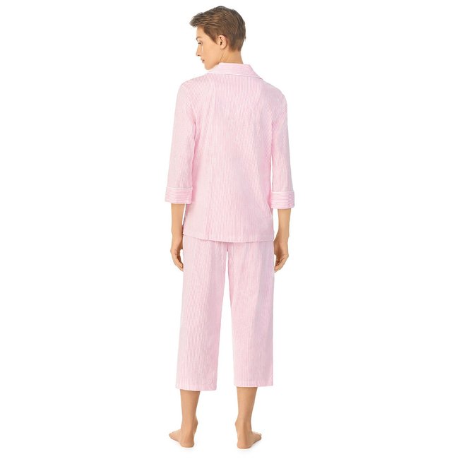 Striped cotton pyjamas with 3 4 length sleeves pink striped Lauren Ralph Lauren La Redoute
