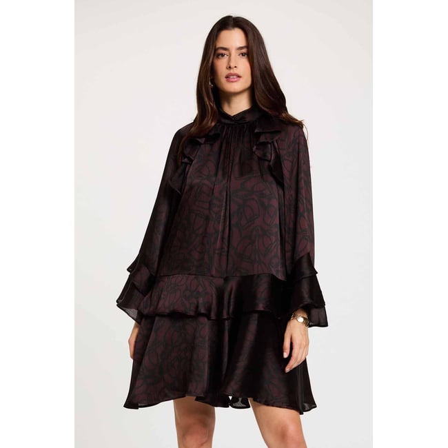 Robe courte col montant multicolore <span itemprop=
