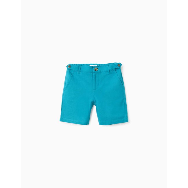 Short en Coton et Lin bleu <span itemprop=