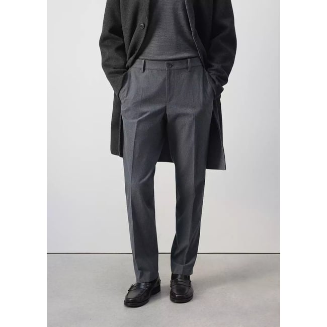 Pantalon flanelle regular-fit gris chiné clair <span itemprop=