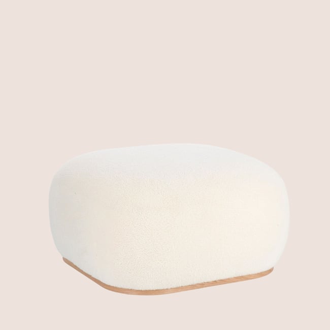Pouf carré bouclette blanc ivoire L68 - STRATUS Couleur blanc <span itemprop=