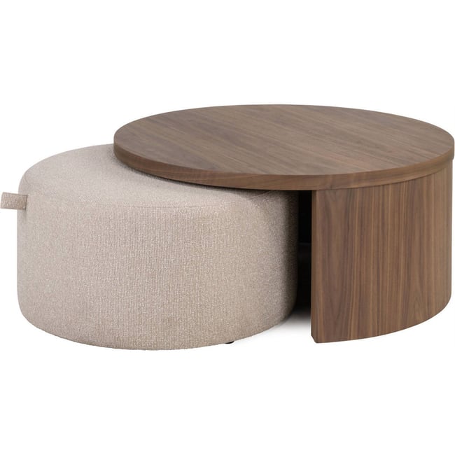 Lot de 2 tables basses rondes WINDSOR Couleur noyer et beige désert <span itemprop=