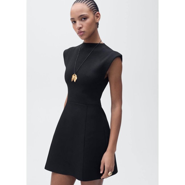 Robe péplum col montant noir <span itemprop=