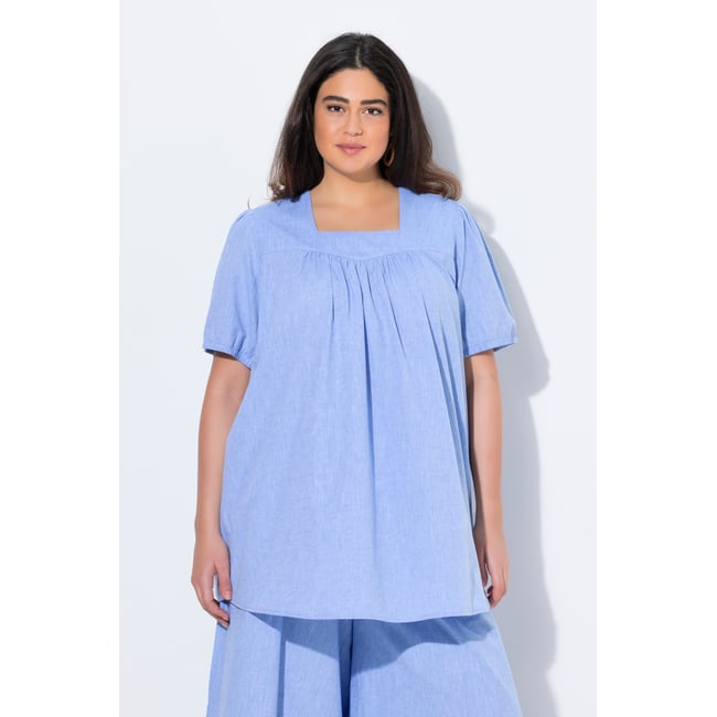 Tunique, décolleté carré bleu ciel <span itemprop=