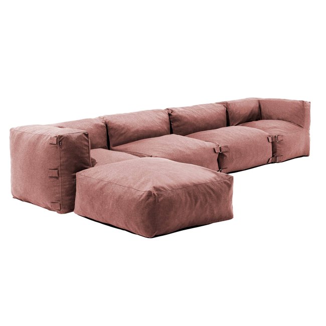 Canapé d'angle fixe modulable avec 2 chauffeuses, 2 angles et 1 pouf, MIXI - OVIALA