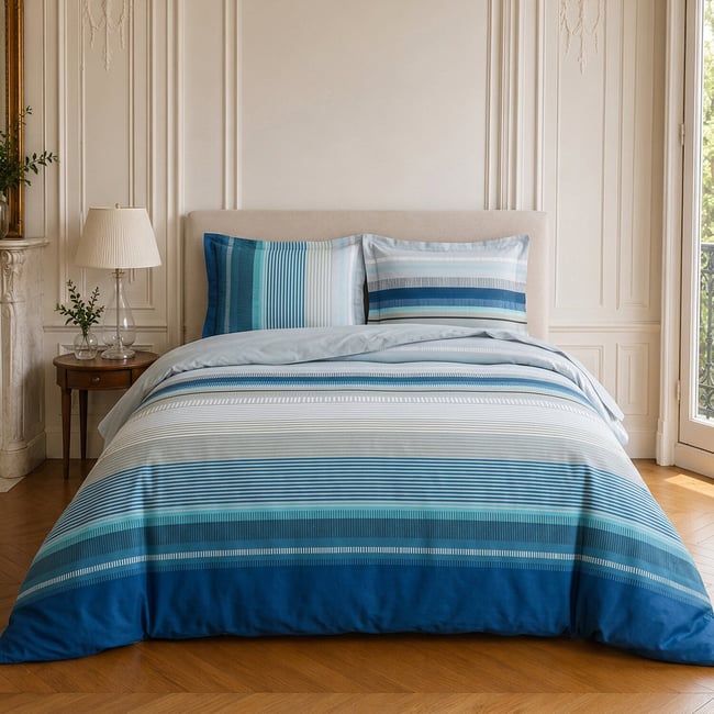 Parure de lit en microfibre rayures, BINGO bleu <span itemprop=