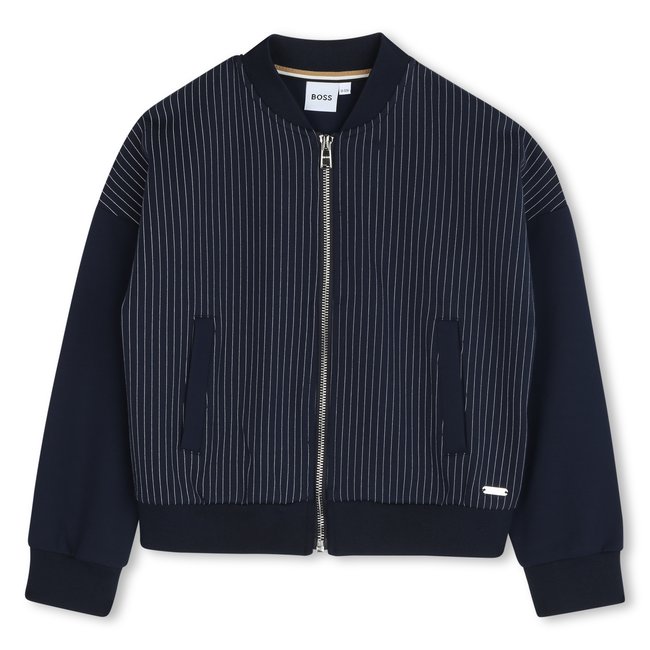Cardigan zippé à poches bleu cargo <span itemprop=
