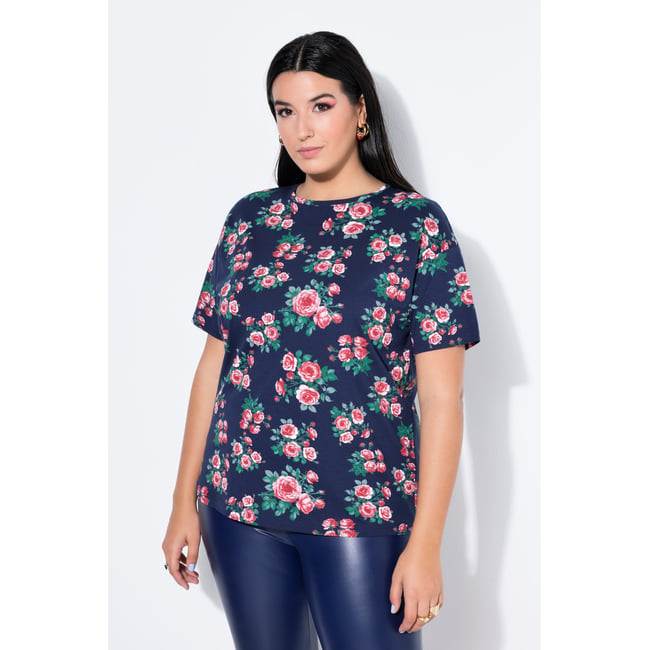 T-shirt oversize, imprimé roses marine <span itemprop=