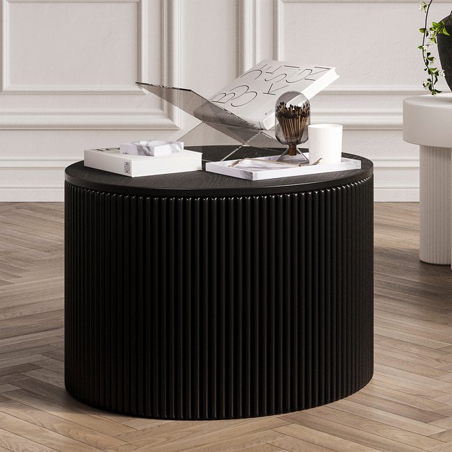 Zana Curve Round Reeded Coffee Table, black, SO'HOME