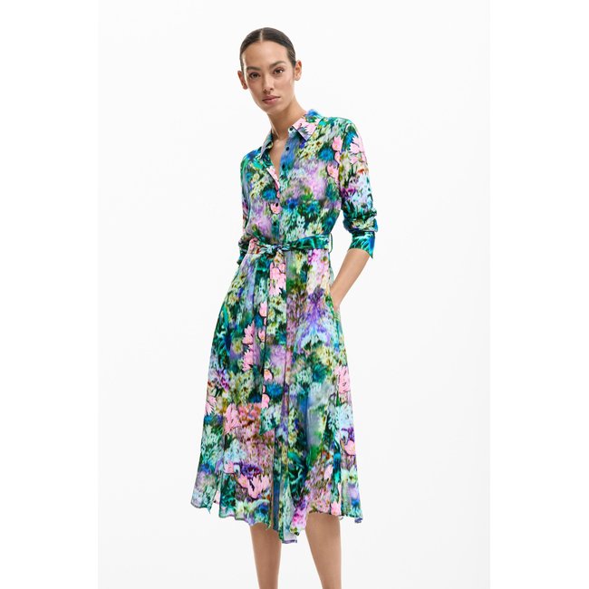 Robe chemise jardin jaune <span itemprop=